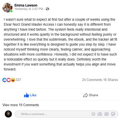 Facebook testimonial screenshot